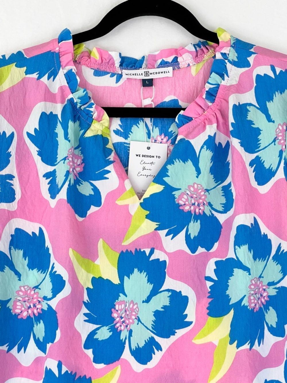 NWT Michelle McDowell Malia Sea FLower Pink Blouse Sz L Colorful Spring Casual - Picture 5 of 13